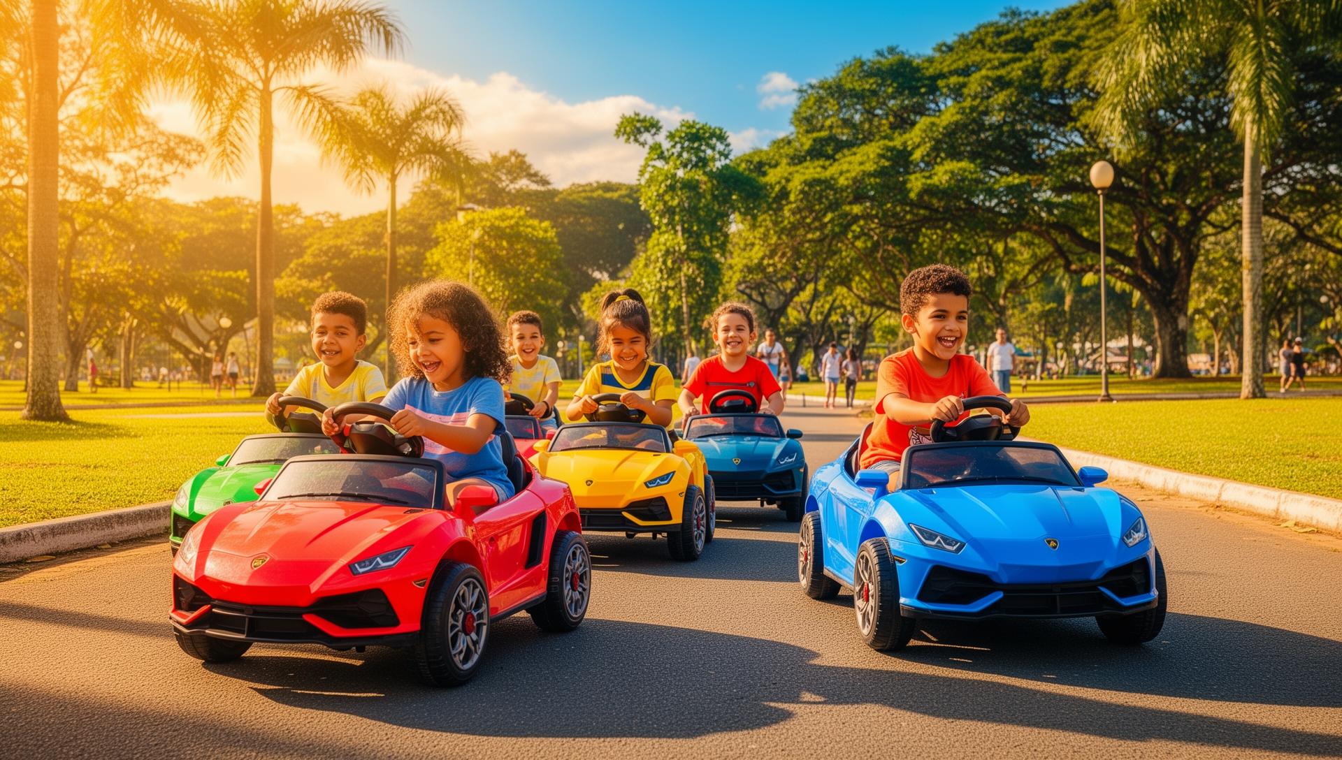 Crianças em carrinhos elétricos infantis